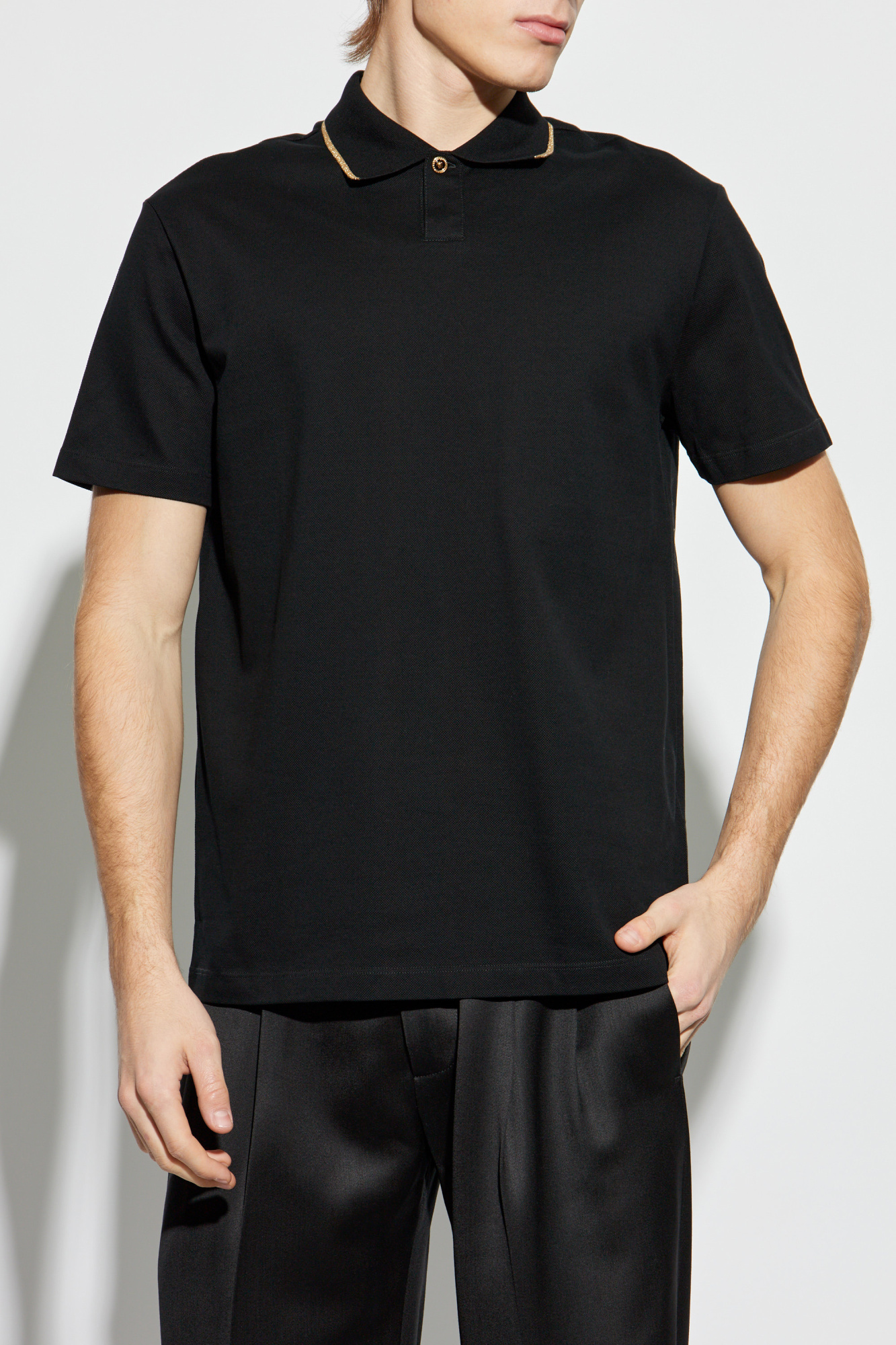 Tシャツ・カットソー VERSACE Black Silk Blend Polo Shirt Black Polo with the head of Medusa Versace - Vitkac AS